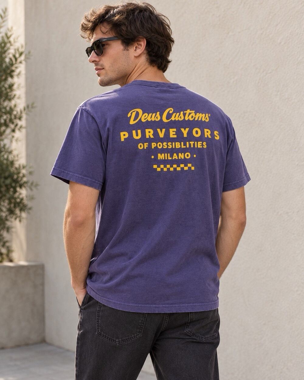 Deus Ex Machina Deus Customs Milano T Shirt Men L Purple Blue Moto Surf Graphic